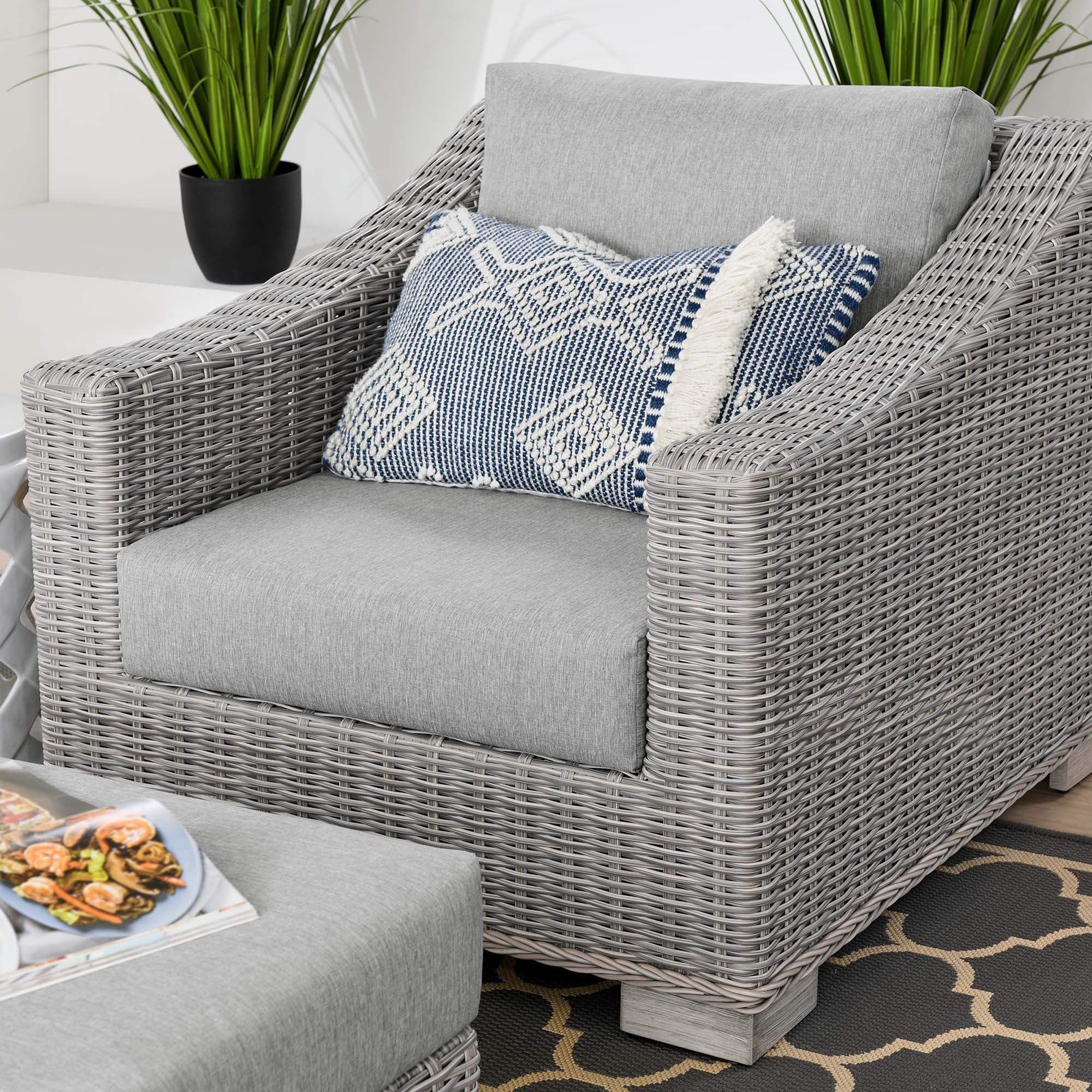 Conway 2-Piece Outdoor Patio Wicker Rattan Armchair and Ottoman Set