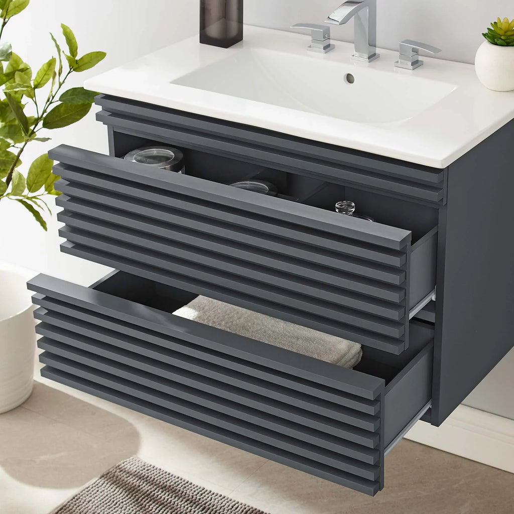 Render Wall-Mount Bathroom Vanity with White Basin Included
