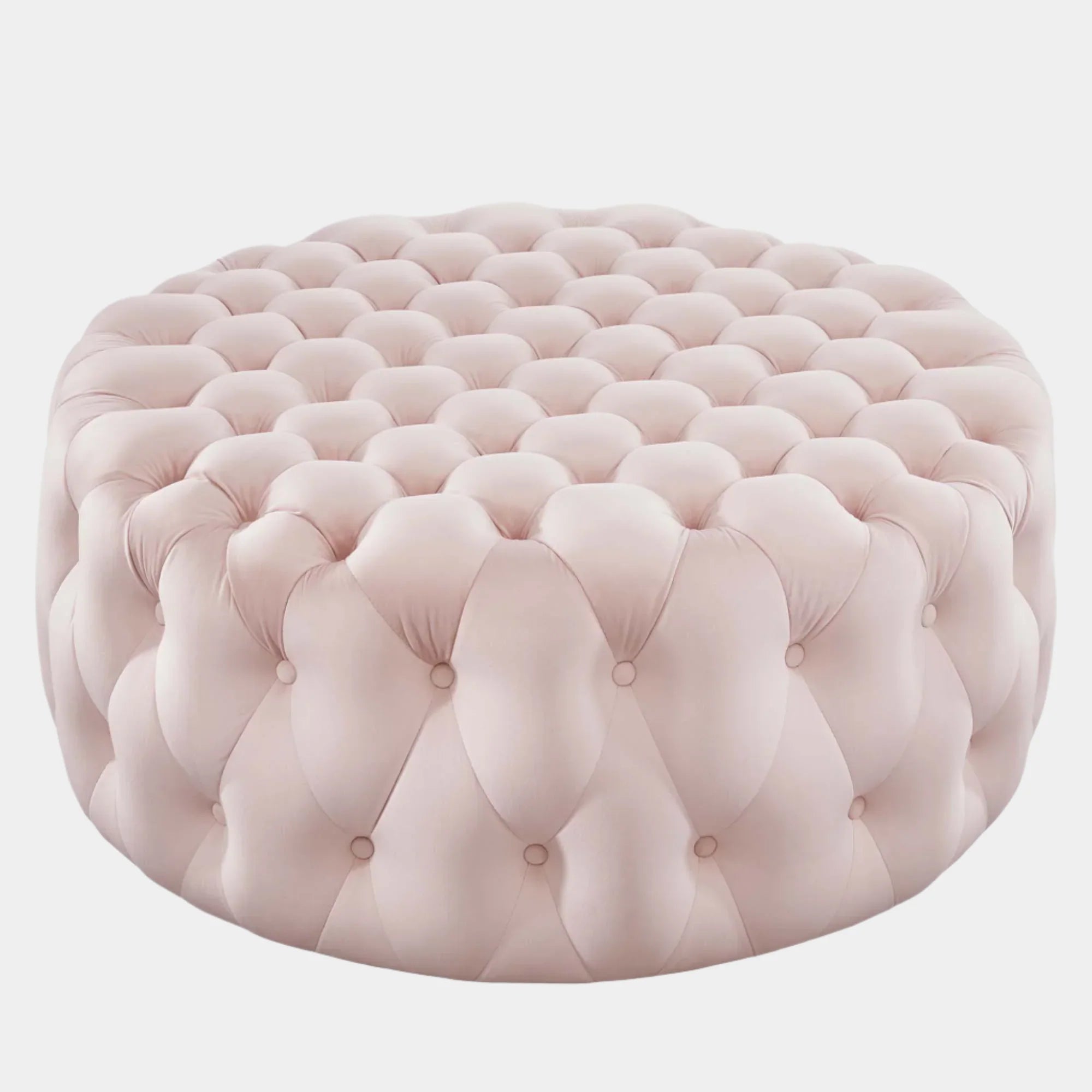 Amour Tufted Button Large Round Performance Velvet Ottoman