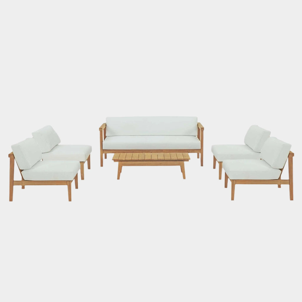 Bayport 6 Piece Outdoor Patio Teak Set in Natural White