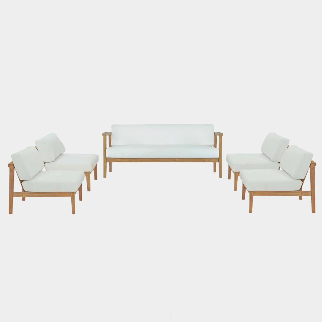 Bayport 5 Piece Outdoor Patio Teak Set in Natural White