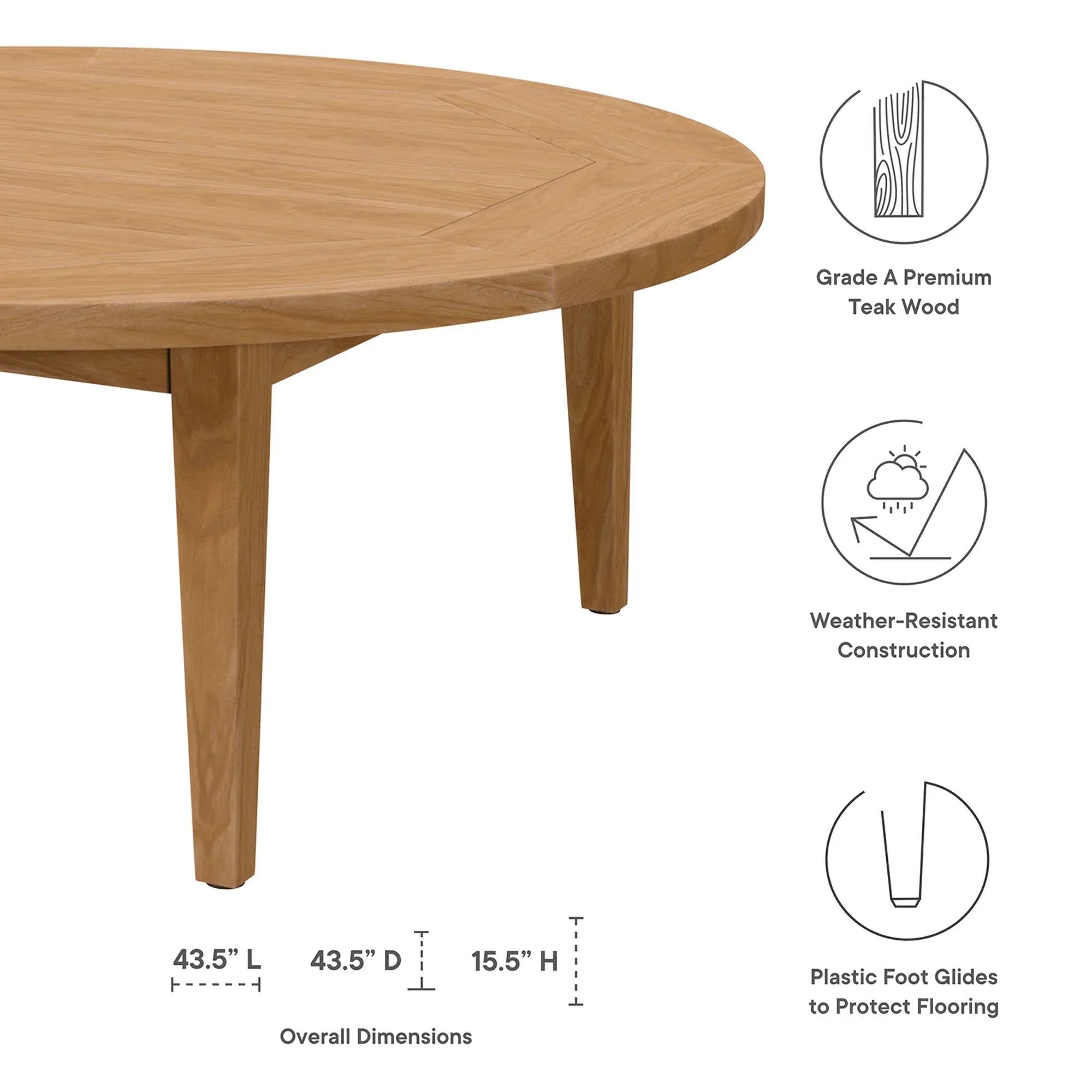 Brisbane Teak Wood Outdoor Patio Coffee Table in Natural