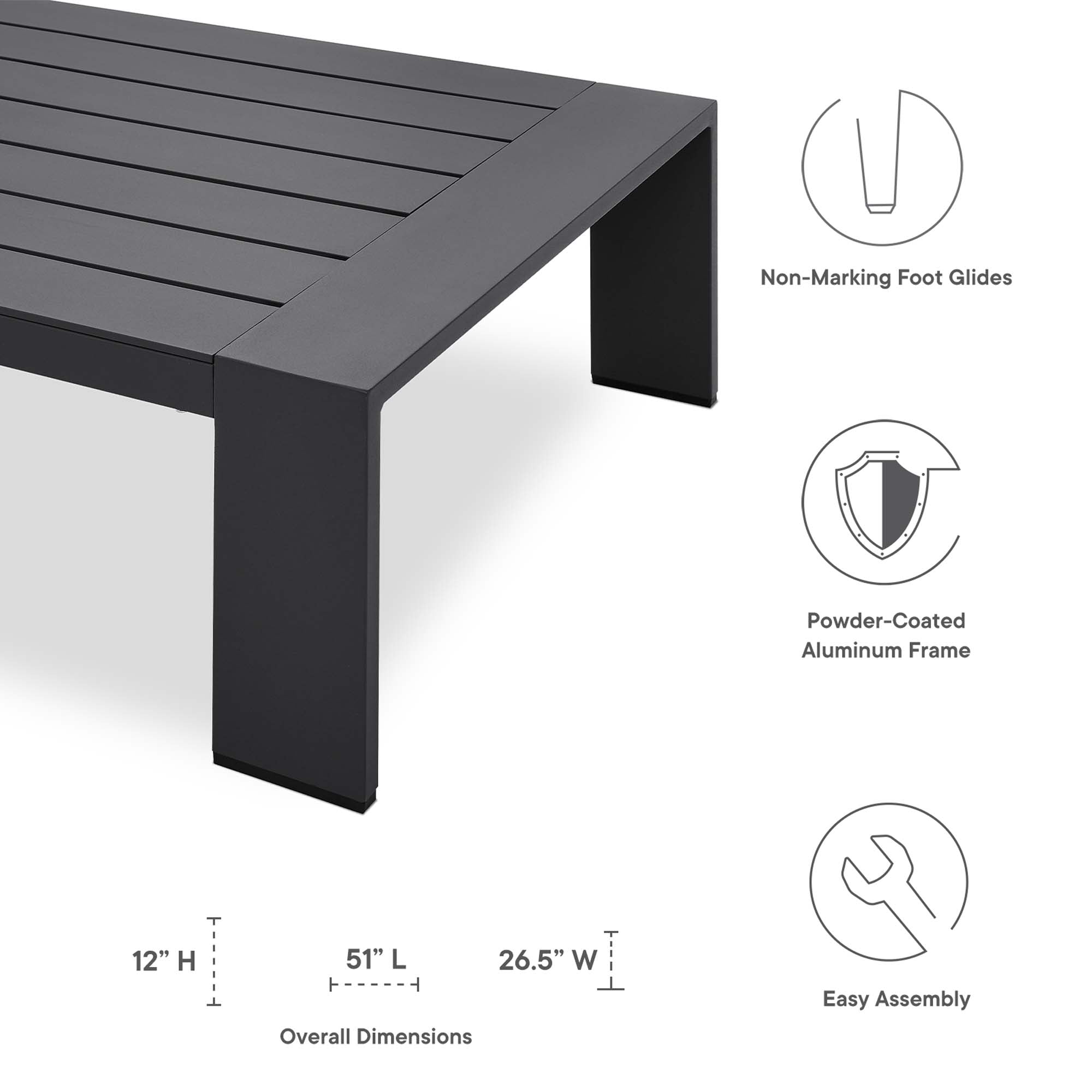 Tahoe Outdoor Patio Powder-Coated Aluminum Coffee Table in Gray