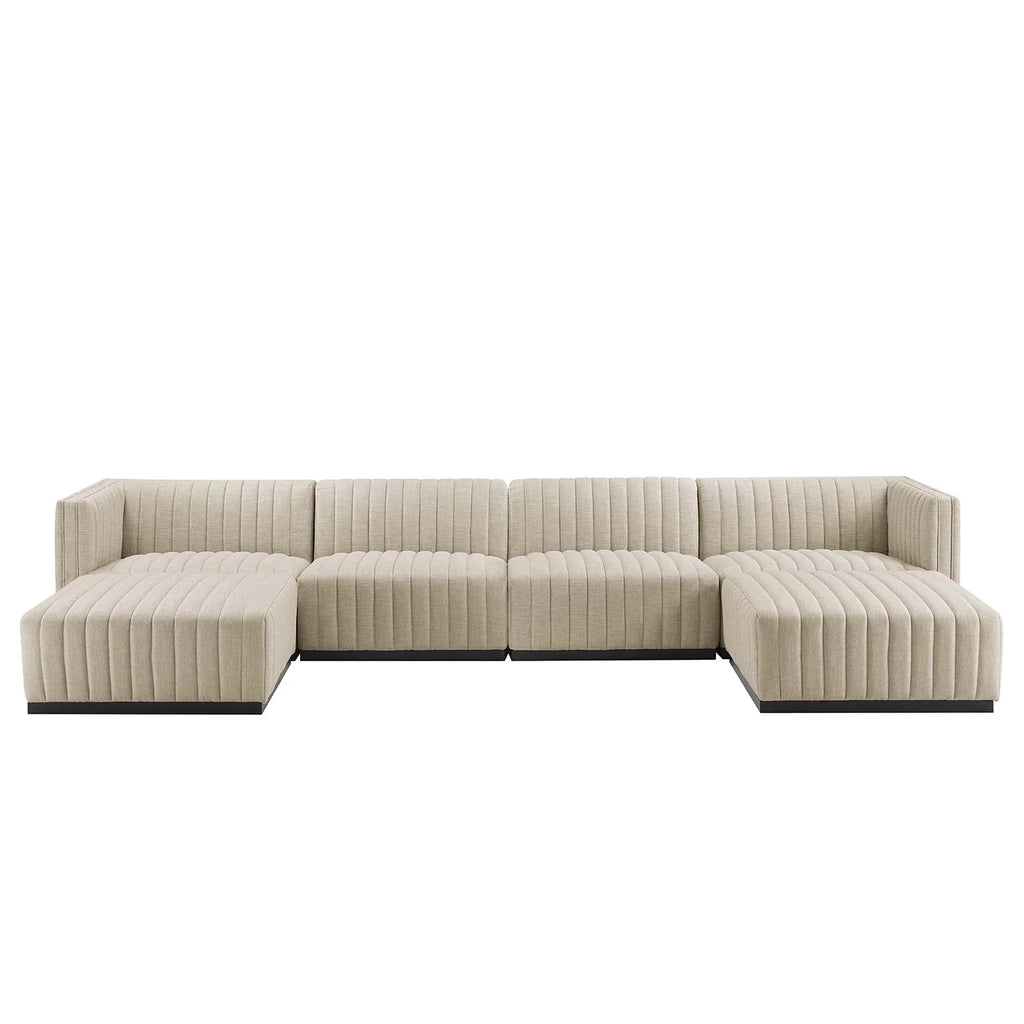 Conjure 6-Piece Channel Tufted Upholstered Fabric Sectional Sofa