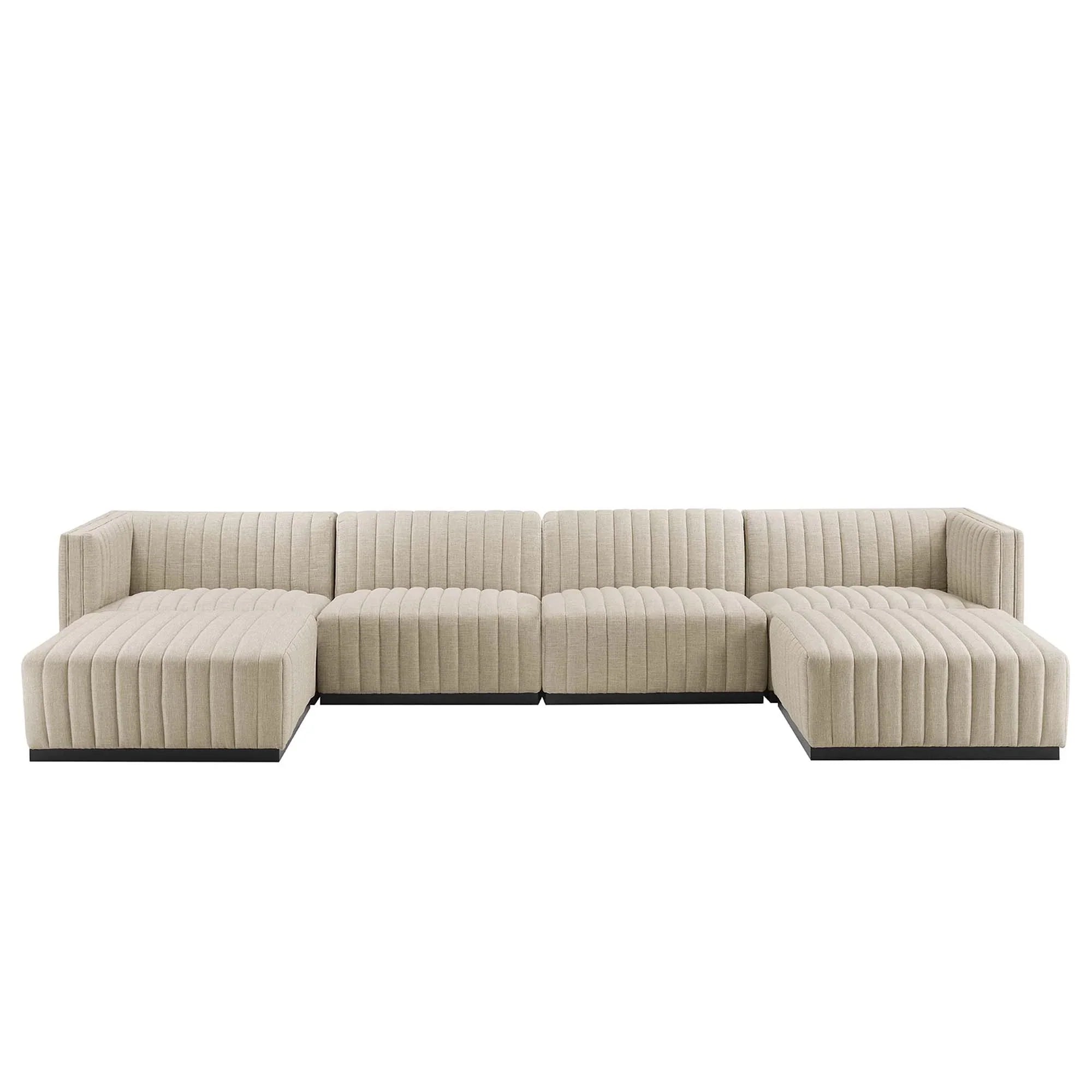 Conjure 6-Piece Channel Tufted Upholstered Fabric Sectional Sofa