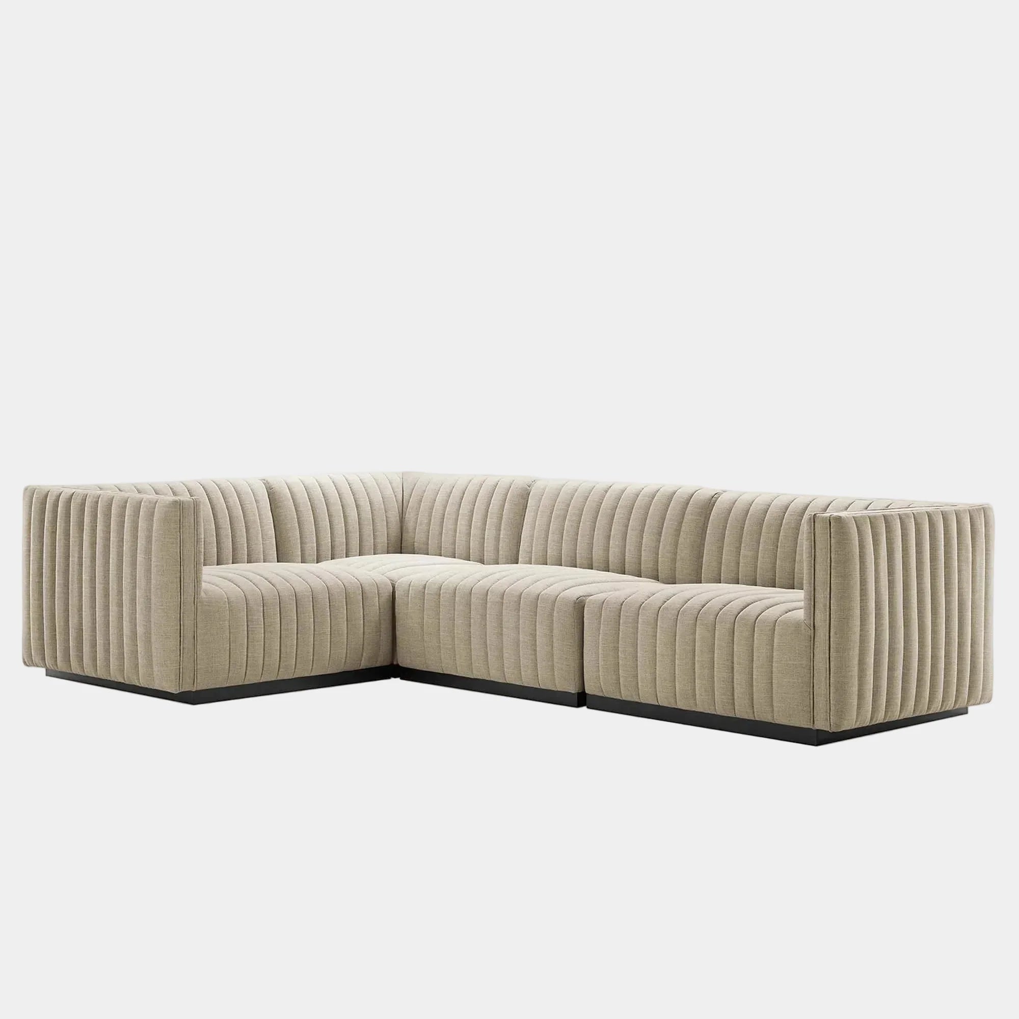 Conjure 4-Piece Channel Tufted Upholstered Fabric L-Shaped Sectional
