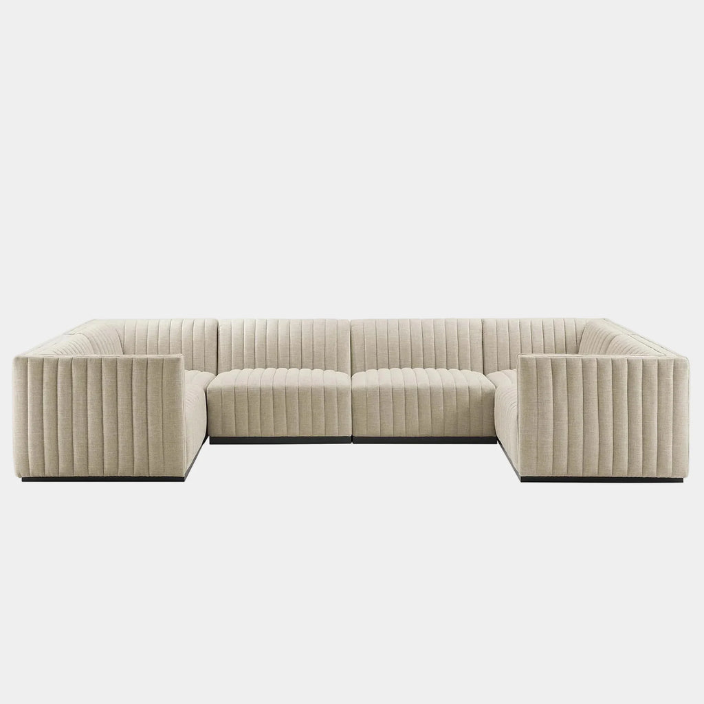 Conjure 6-Piece Channel Tufted Upholstered Fabric U-Shaped Sectional