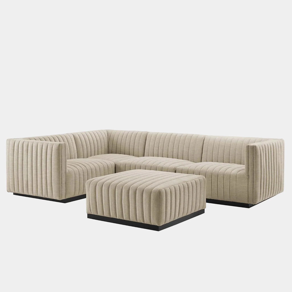 Conjure 5-Piece Channel Tufted Upholstered Fabric Sectional