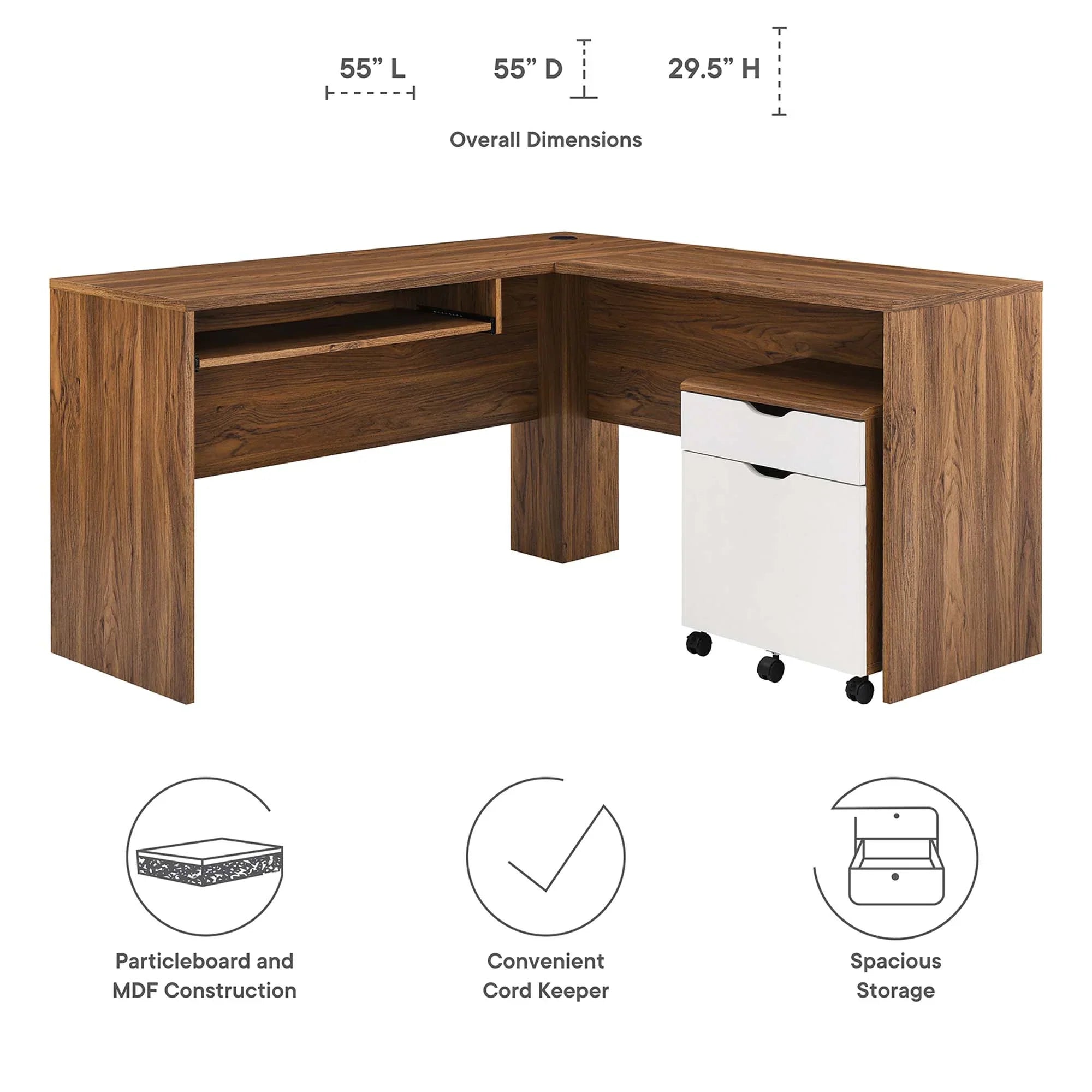 Envision Wood Desk and File Cabinet Set in Walnut White