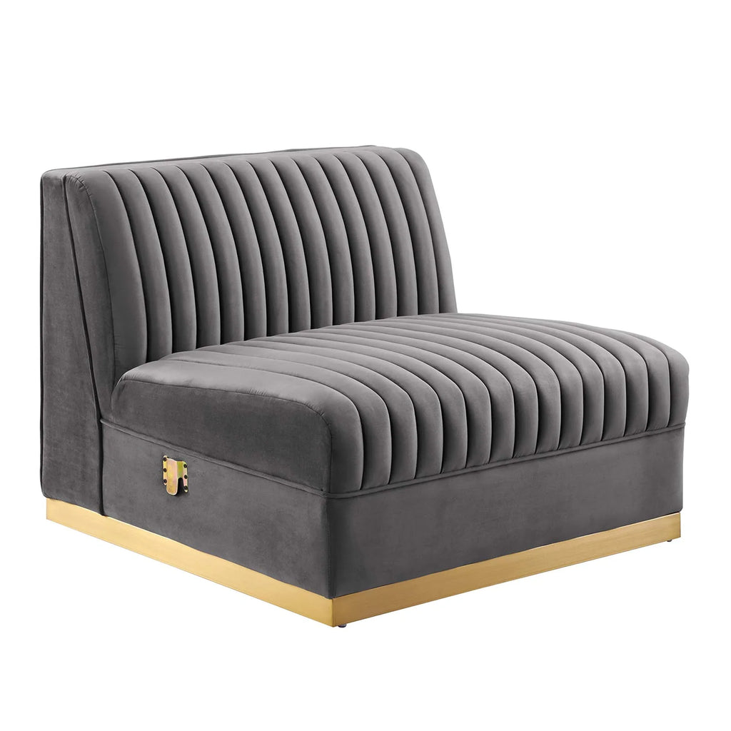 Sanguine 5-Piece Channel Tufted Performance Velvet Left-Facing Modular Sectional Sofa in Gray
