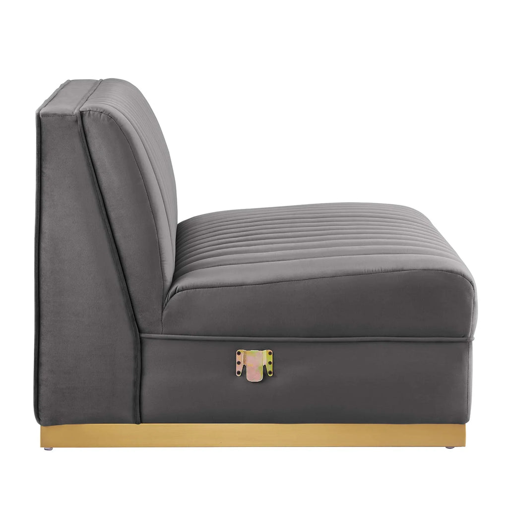 Sanguine 5-Piece Channel Tufted Performance Velvet Left-Facing Modular Sectional Sofa in Gray