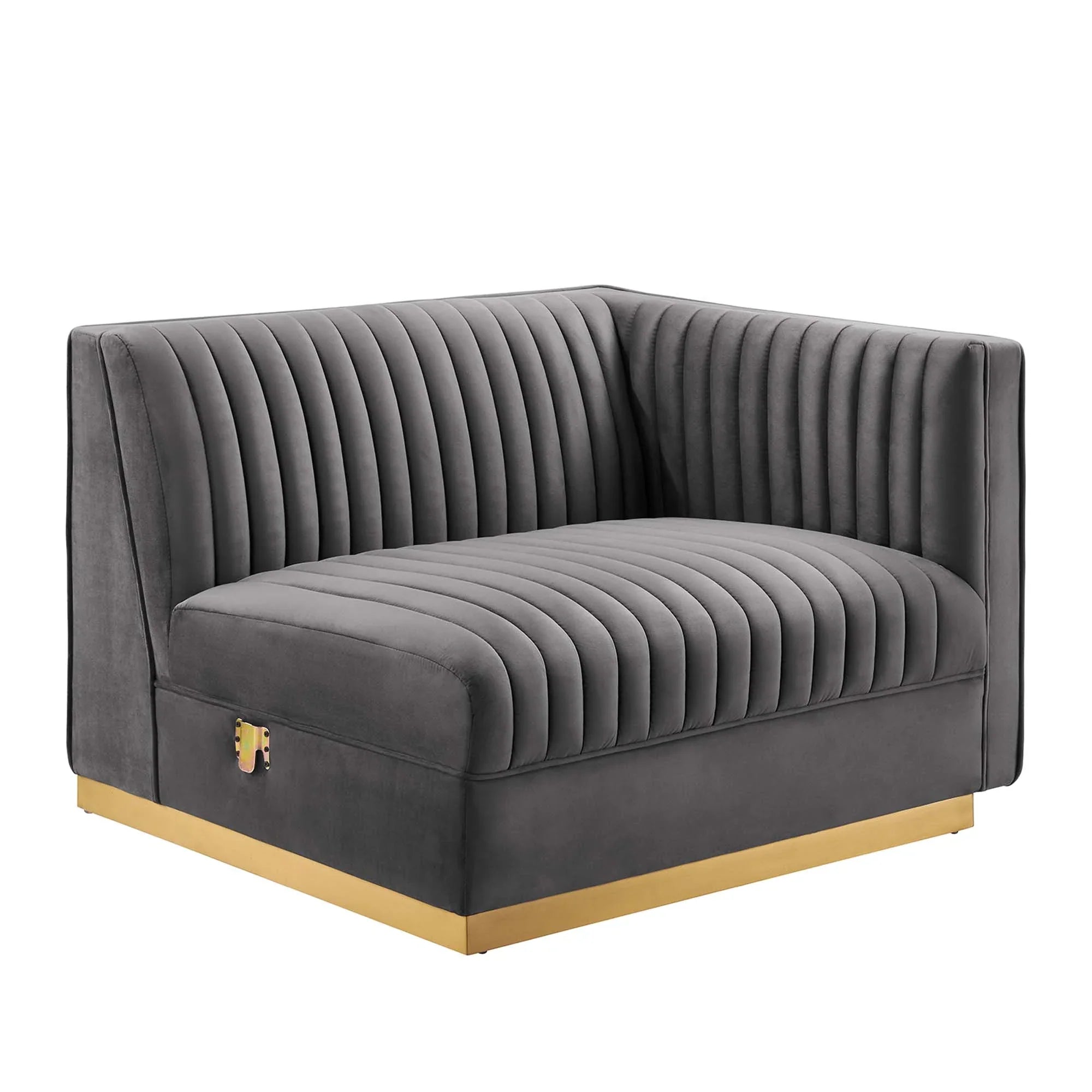 Sanguine 5-Piece Channel Tufted Performance Velvet Left-Facing Modular Sectional Sofa in Gray