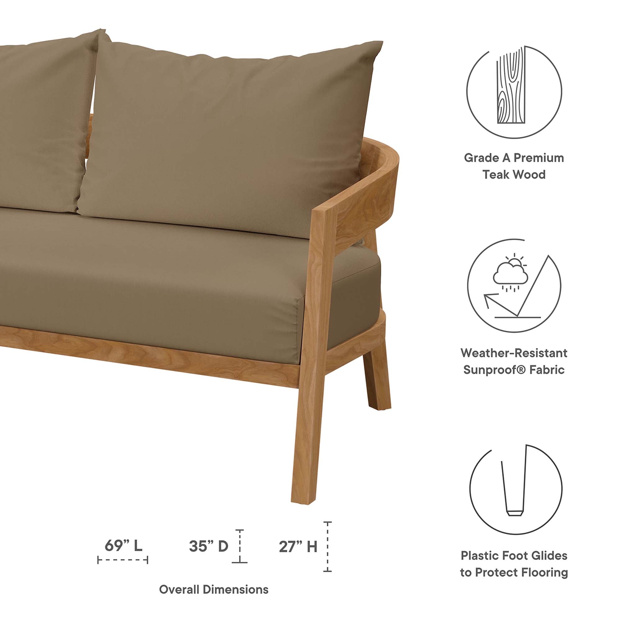 Brisbane 3-Piece Teak Wood Outdoor Patio