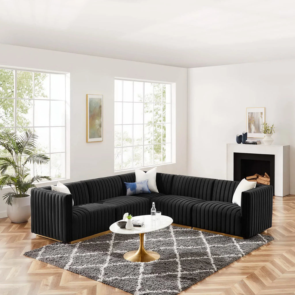 Conjure 5-Piece Channel Tufted Performance Velvet Sectional