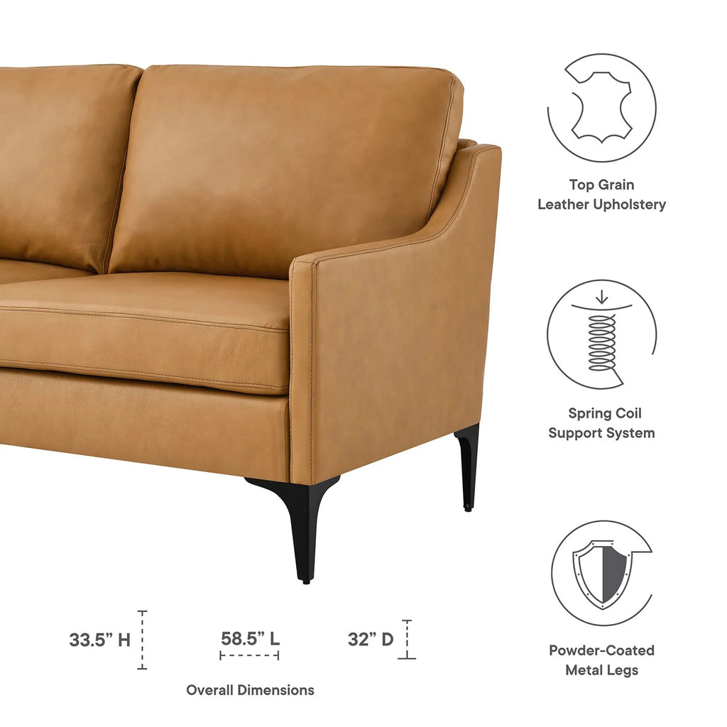 Corland Leather Loveseat in Tan