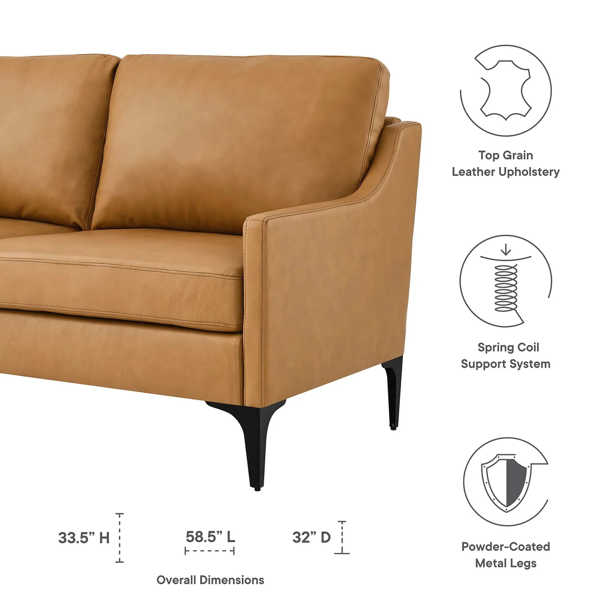 Corland Leather Loveseat in Tan
