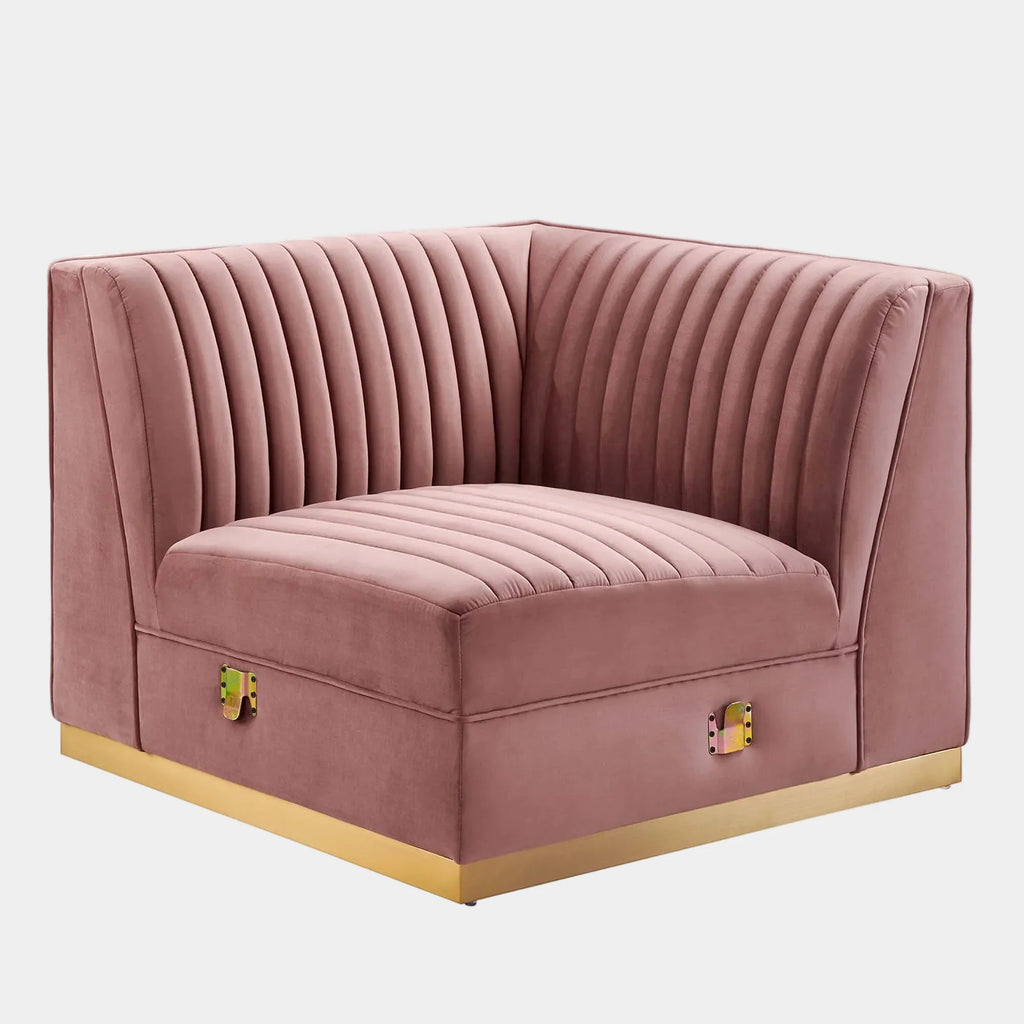 Sanguine Channel Tufted Performance Velvet Modular Sectional Sofa Right Corner Chair