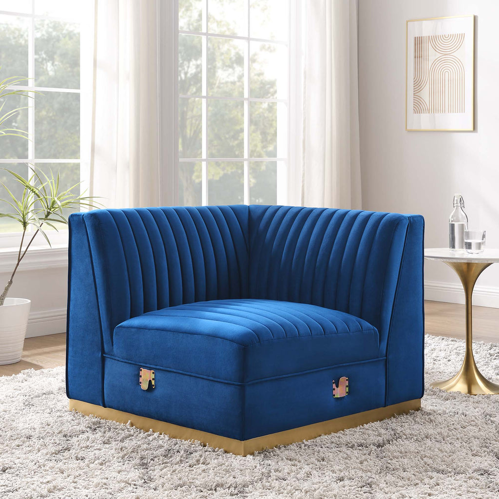 Sanguine Channel Tufted Performance Velvet Modular Sectional Sofa Right Corner Chair