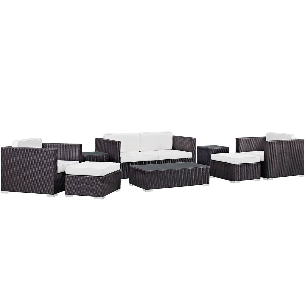 Venice 8 Piece Outdoor Patio Sofa Set in Espresso White