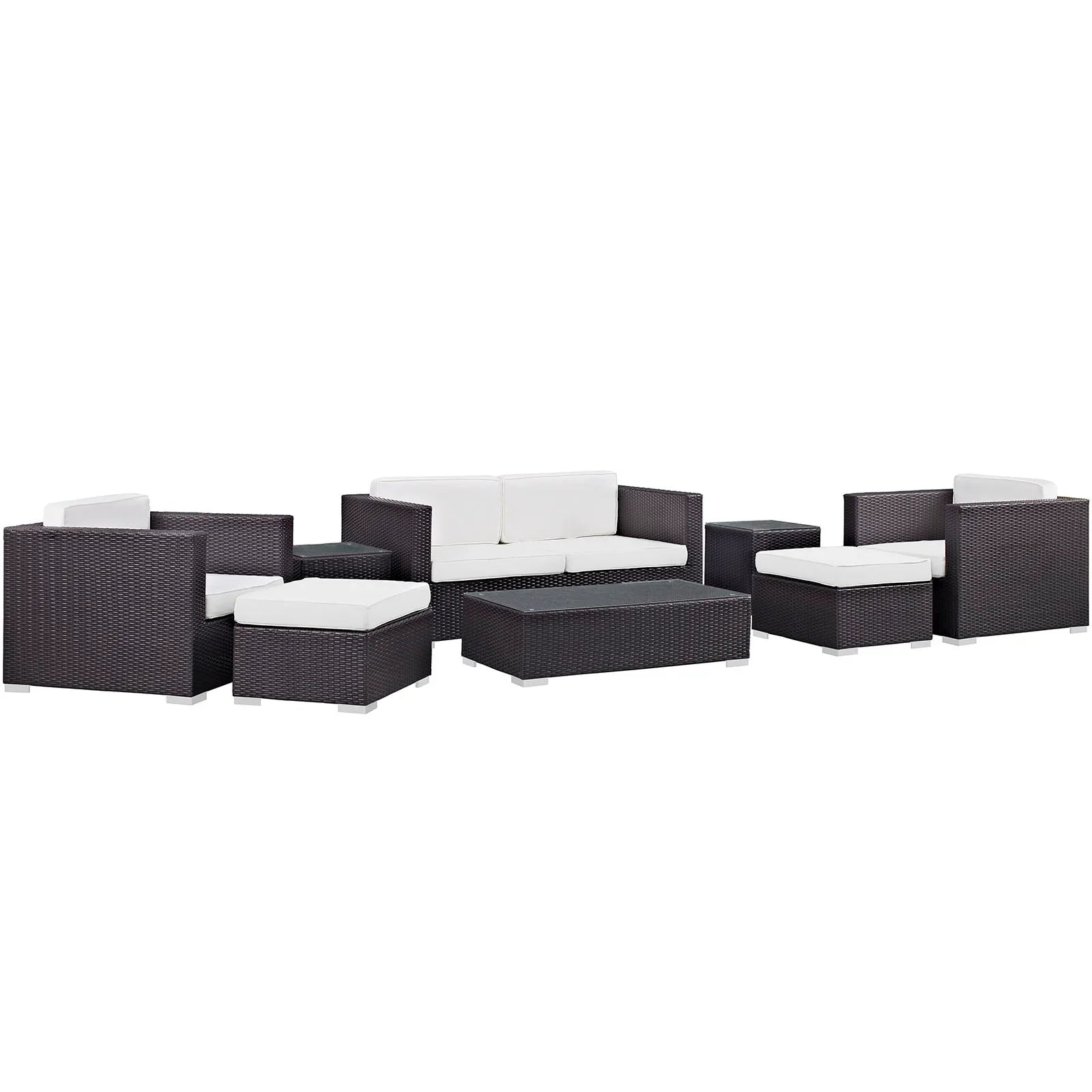 Venice 8 Piece Outdoor Patio Sofa Set in Espresso White