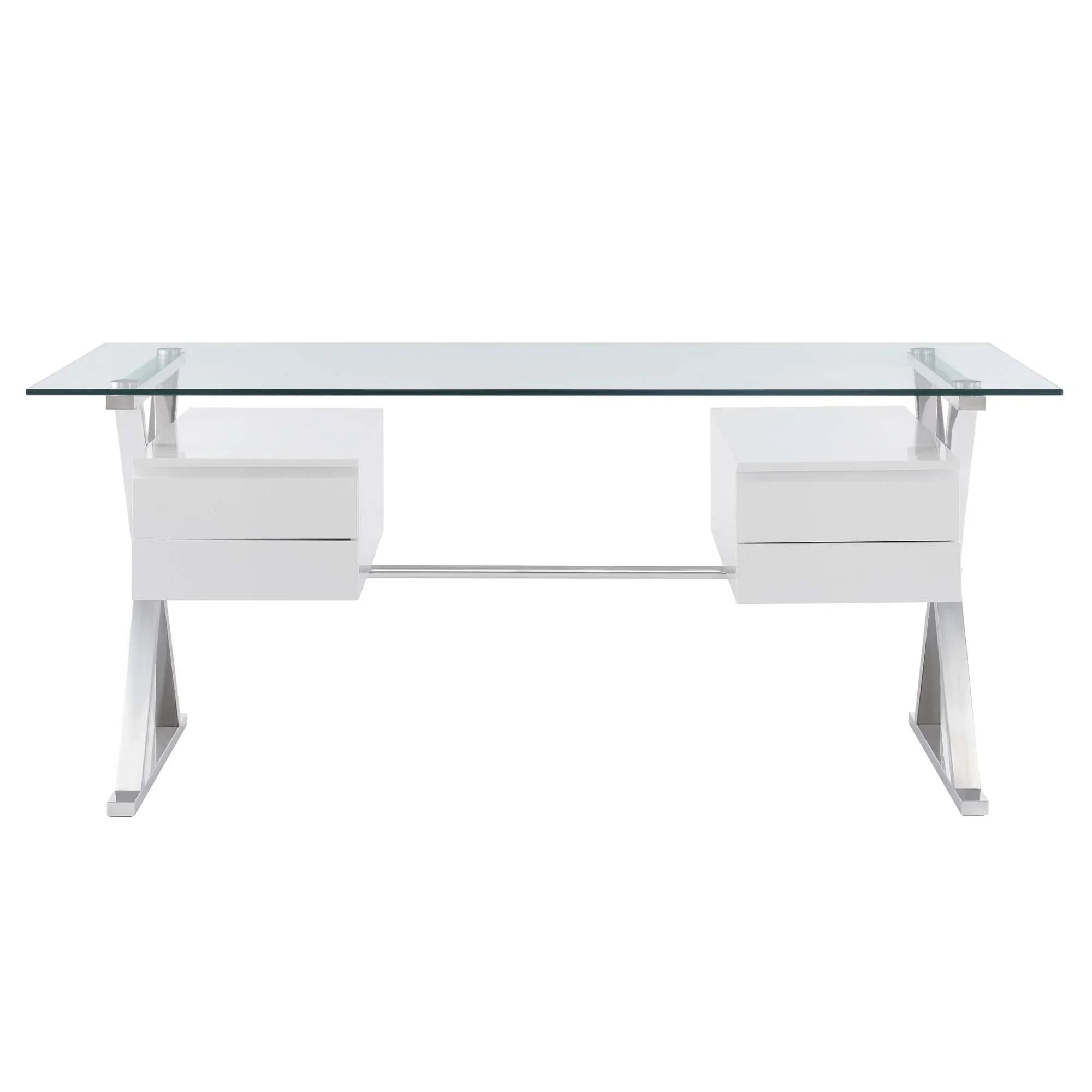 Sector 71" Glass Top Glass Office Desk in White