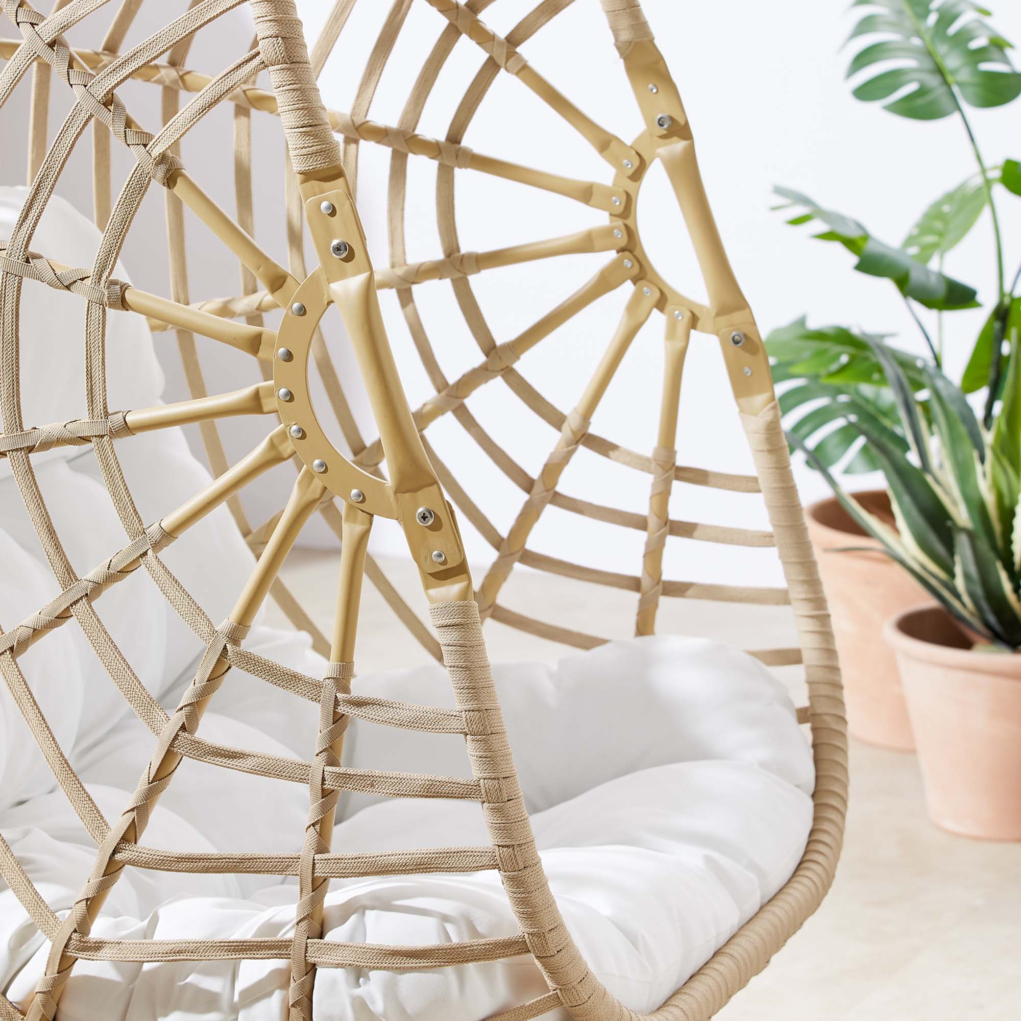 Amalie Wicker Rattan Outdoor Patio Rattan Swing Chair in Natural White