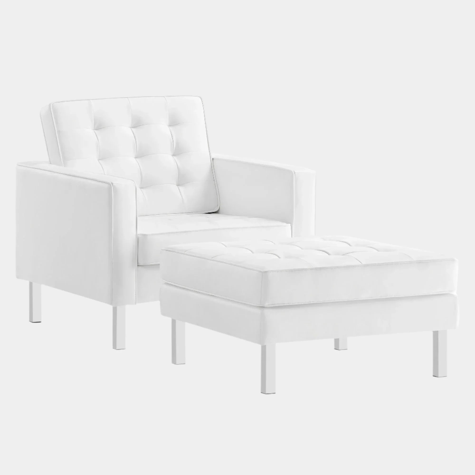 Loft Tufted Vegan Leather Armchair and Ottoman Set
