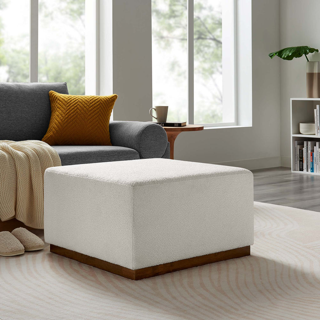 Tilden Large 28" Square Boucle Upholstered Ottoman in Cloud Walnut