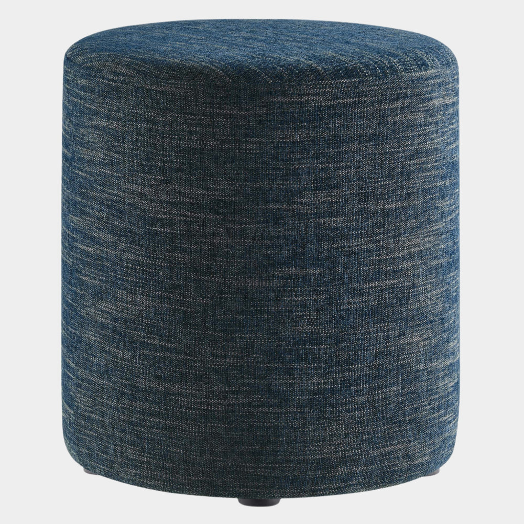 Callum 16" Round Woven Heathered Fabric Upholstered Ottoman in Heathered Weave