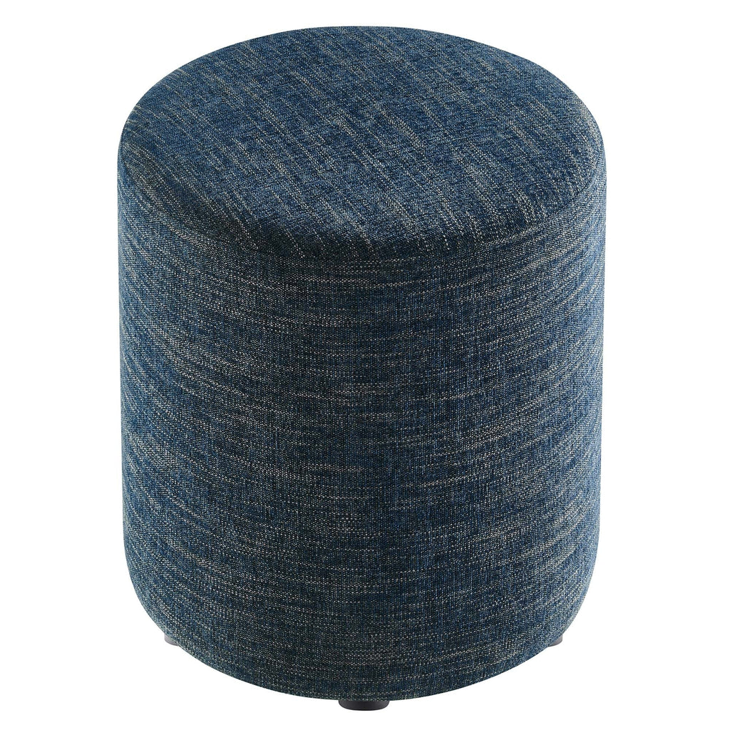 Callum 16" Round Woven Heathered Fabric Upholstered Ottoman in Heathered Weave