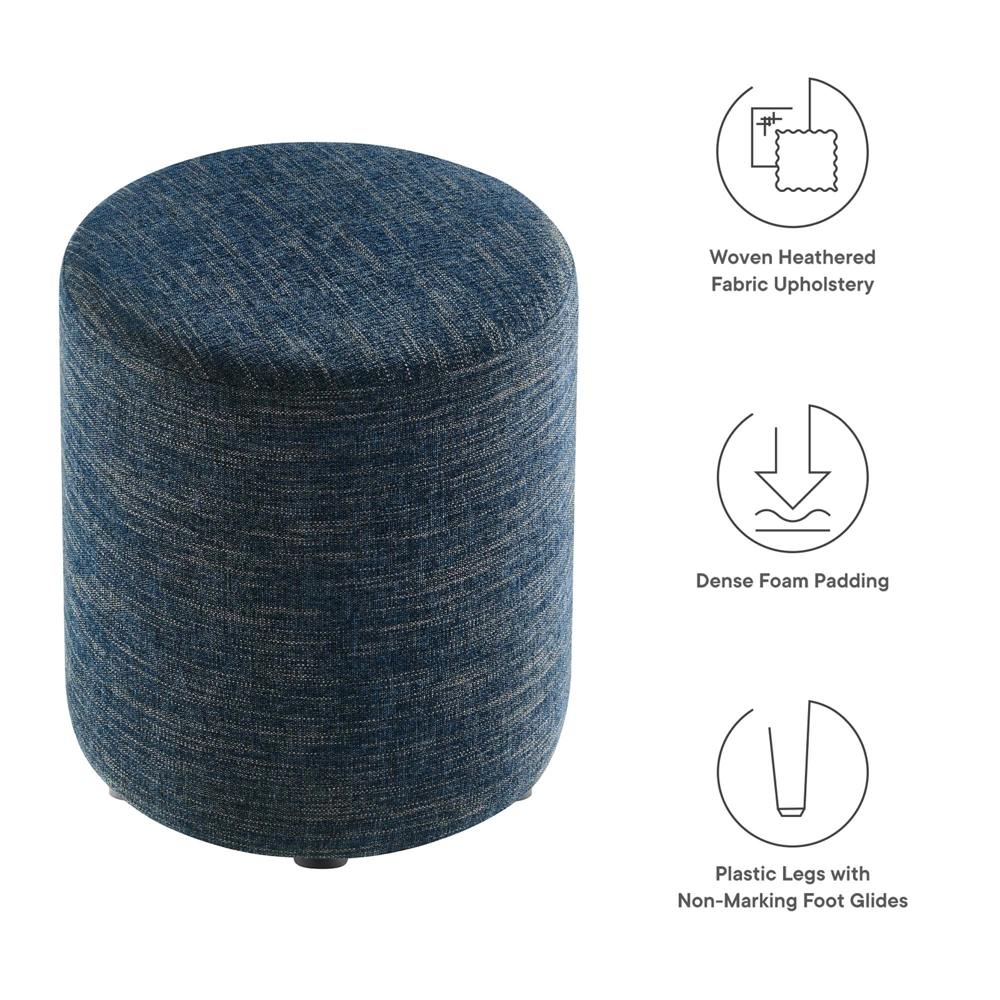 Callum 16" Round Woven Heathered Fabric Upholstered Ottoman in Heathered Weave