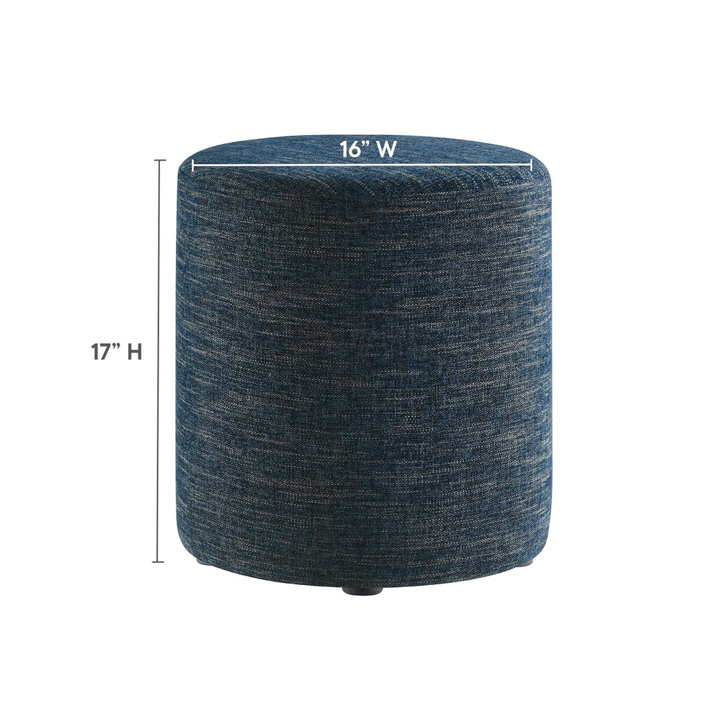 Callum 16" Round Woven Heathered Fabric Upholstered Ottoman in Heathered Weave