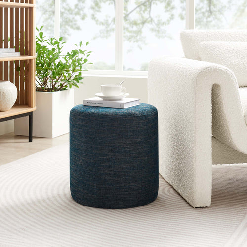 Callum 16" Round Woven Heathered Fabric Upholstered Ottoman in Heathered Weave