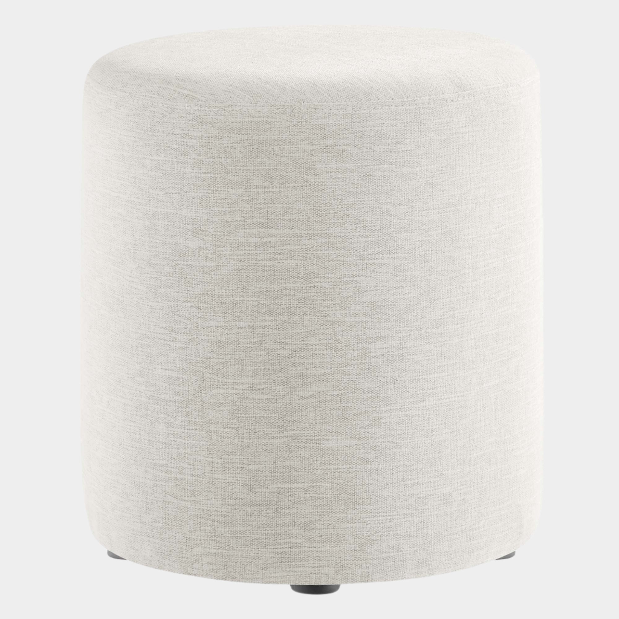 Callum 16" Round Woven Heathered Fabric Upholstered Ottoman in Heathered Weave