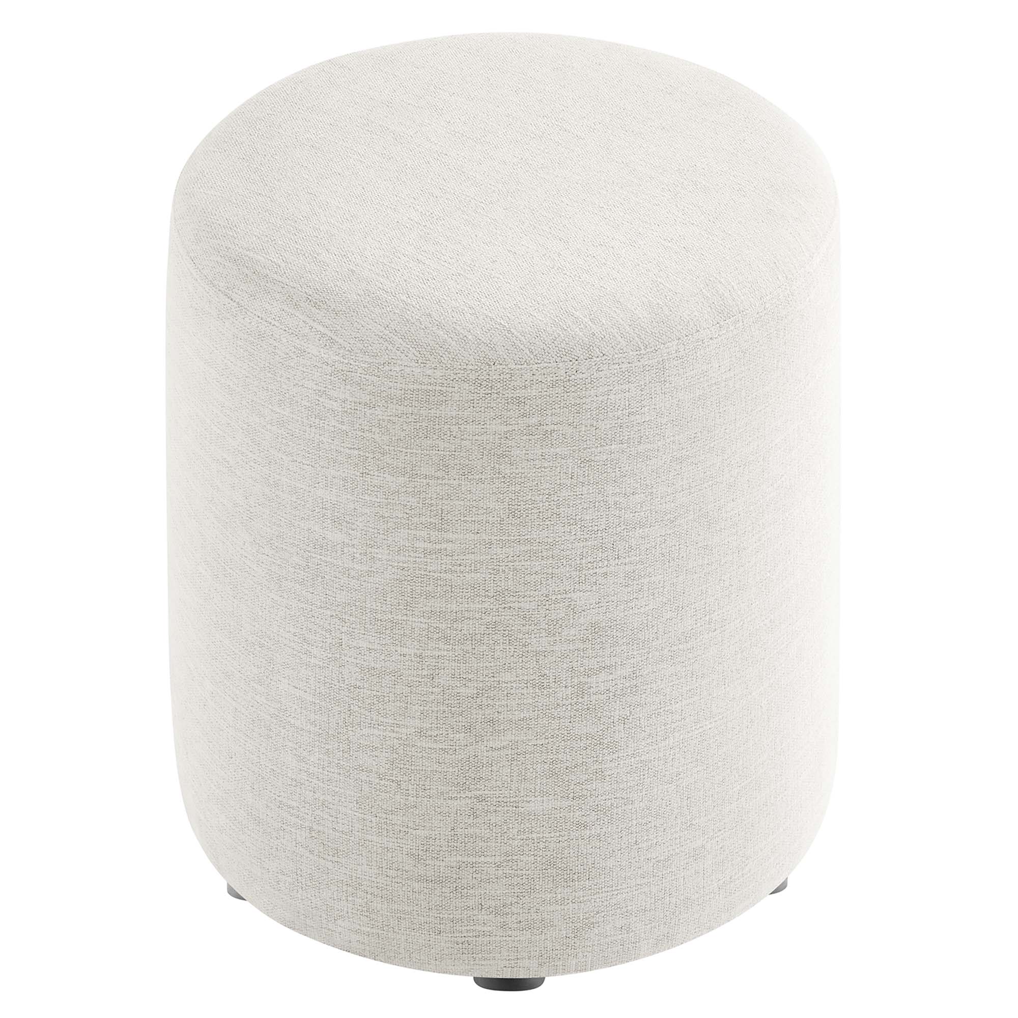 Callum 16" Round Woven Heathered Fabric Upholstered Ottoman in Heathered Weave