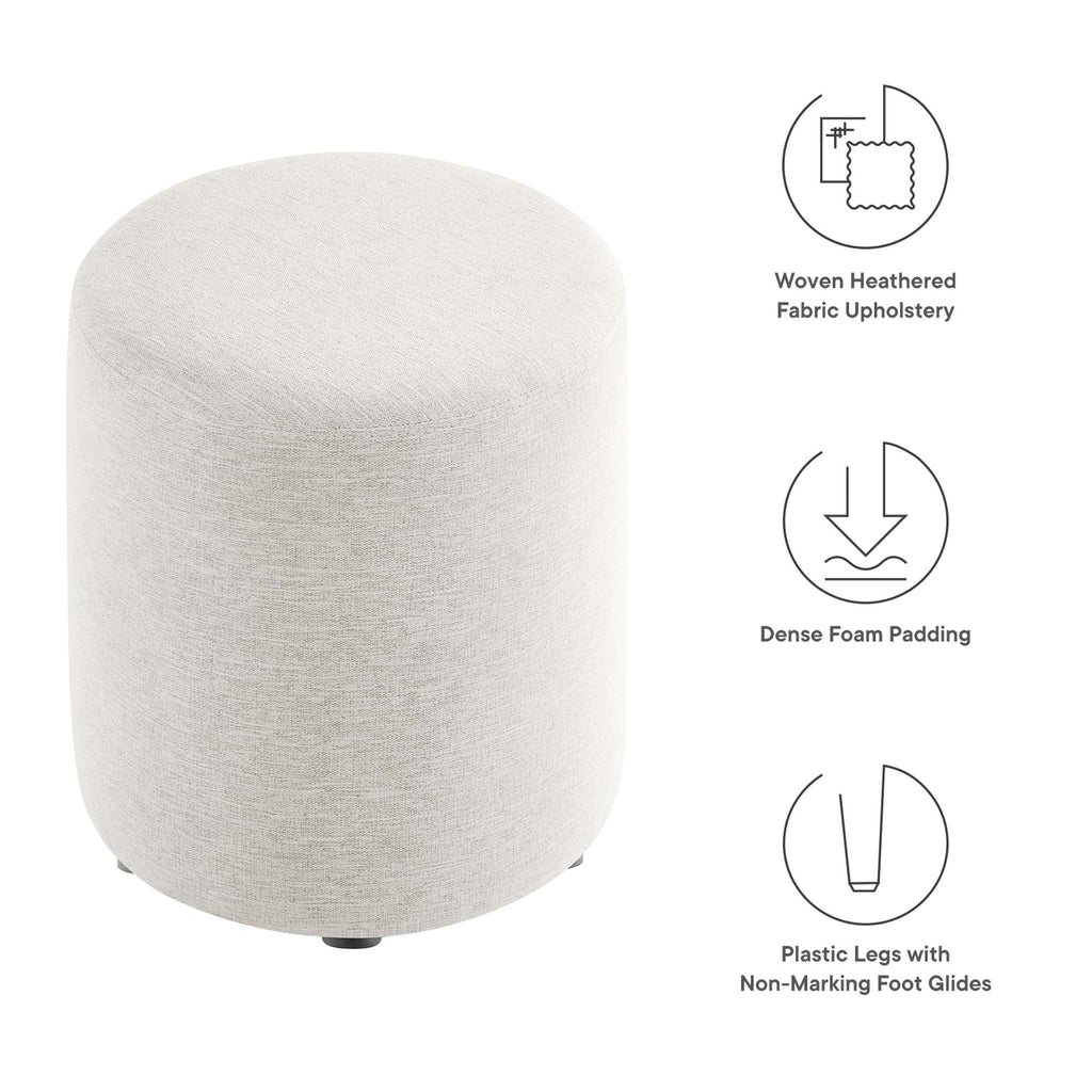 Callum 16" Round Woven Heathered Fabric Upholstered Ottoman in Heathered Weave
