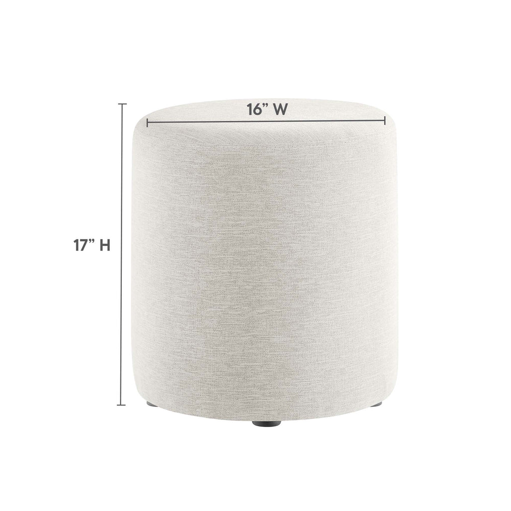 Callum 16" Round Woven Heathered Fabric Upholstered Ottoman in Heathered Weave