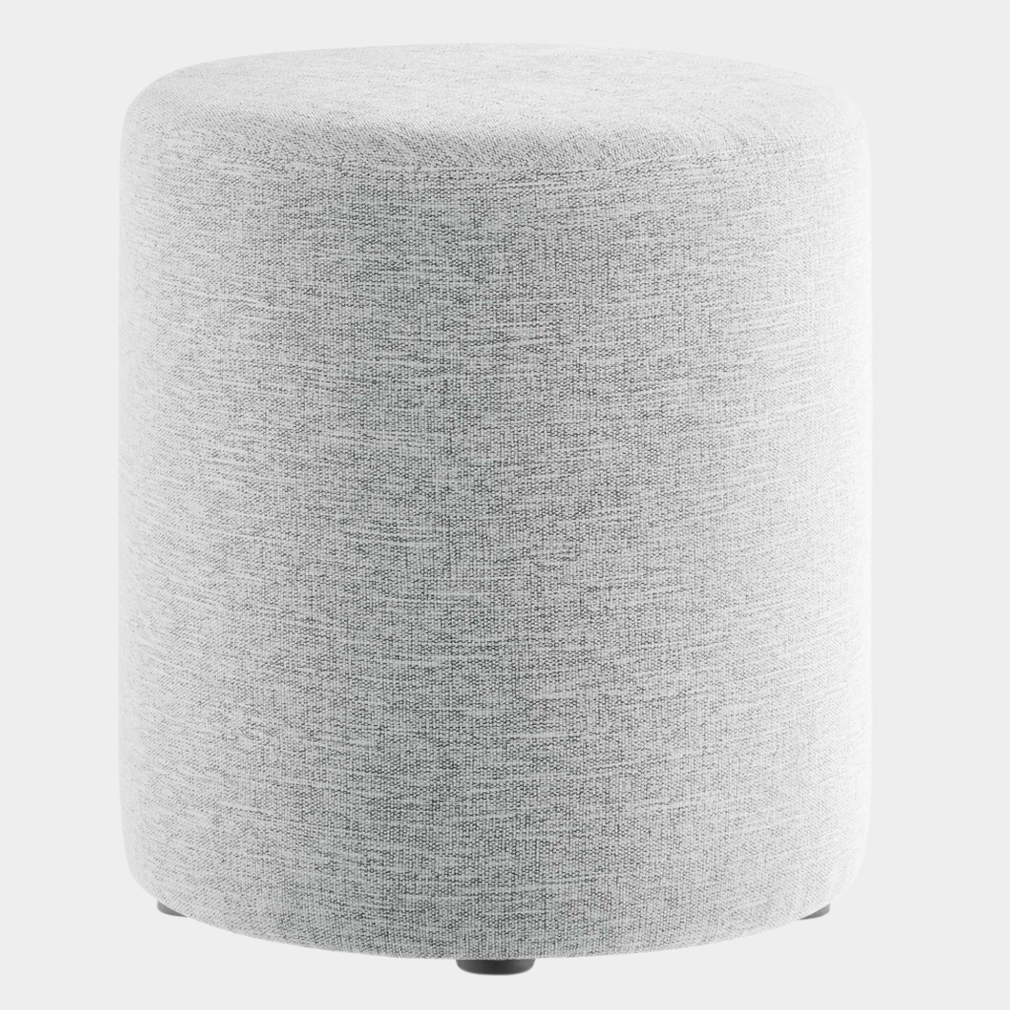 Callum 16" Round Woven Heathered Fabric Upholstered Ottoman in Heathered Weave