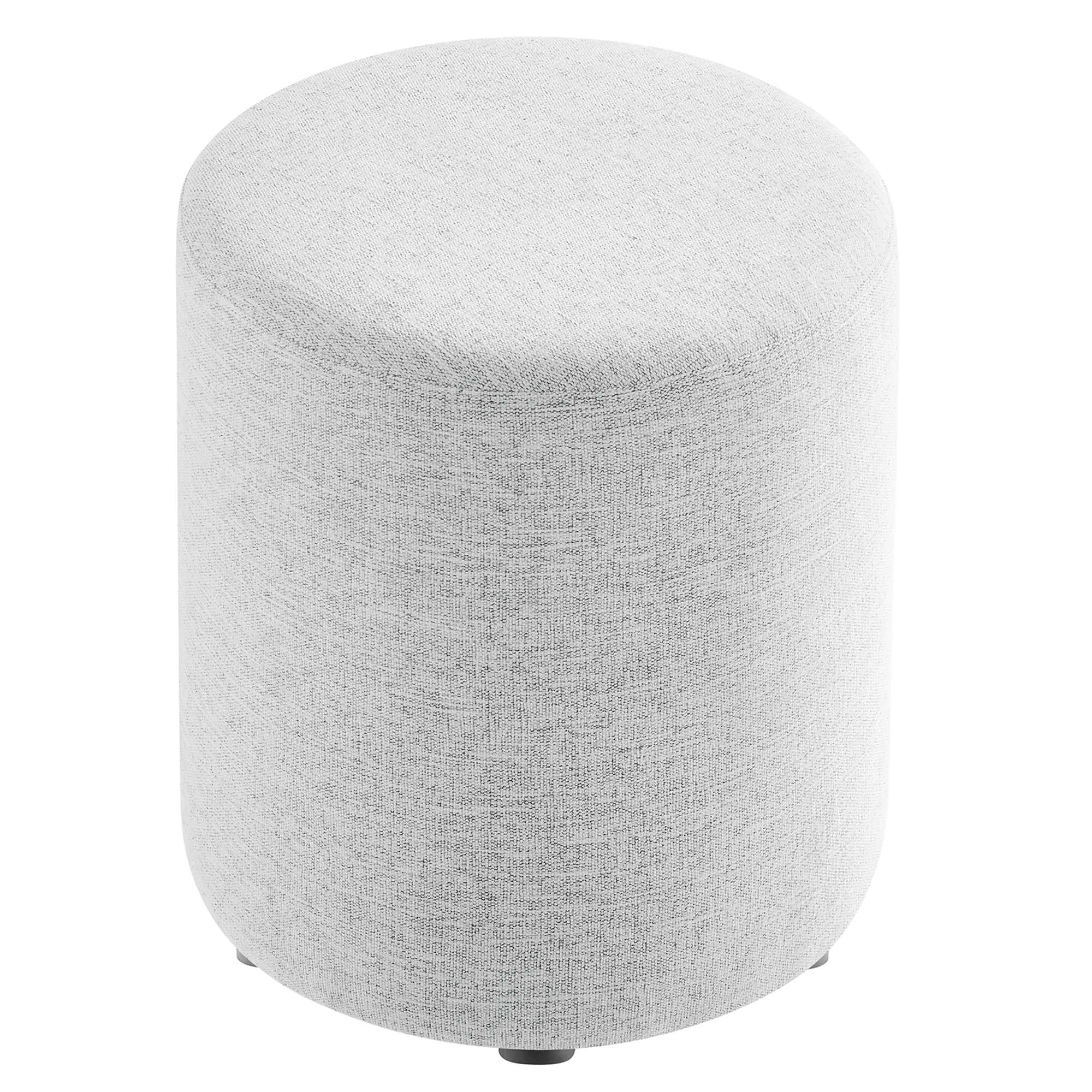 Callum 16" Round Woven Heathered Fabric Upholstered Ottoman in Heathered Weave
