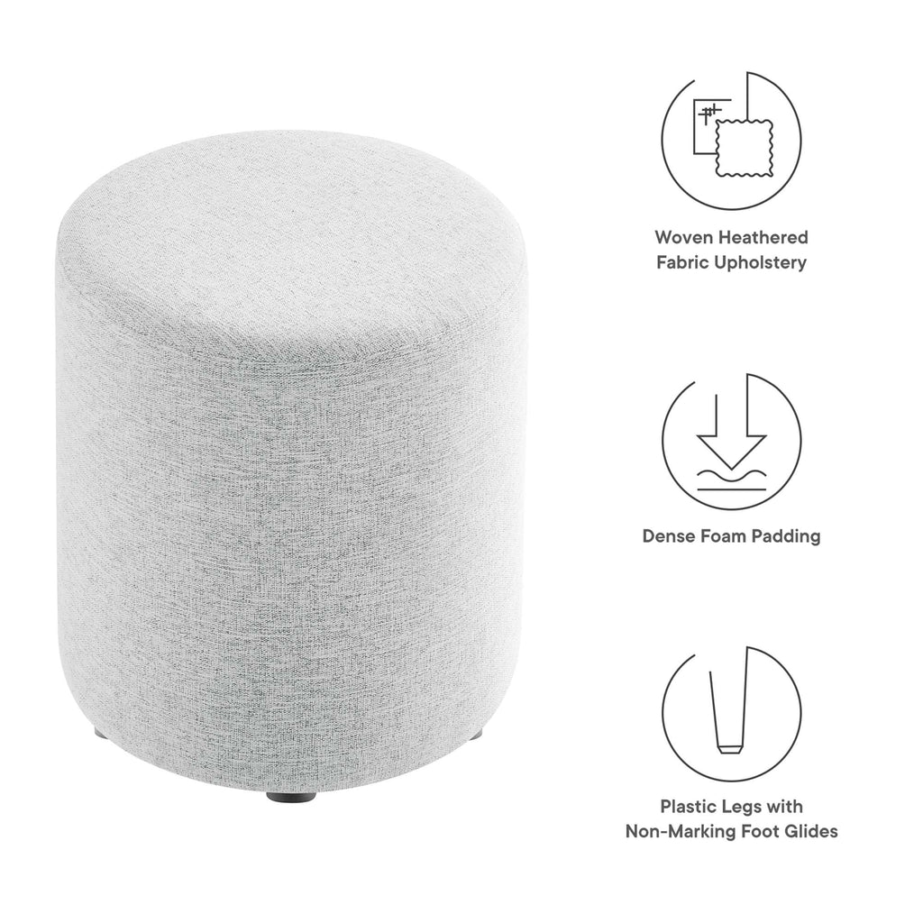 Callum 16" Round Woven Heathered Fabric Upholstered Ottoman in Heathered Weave