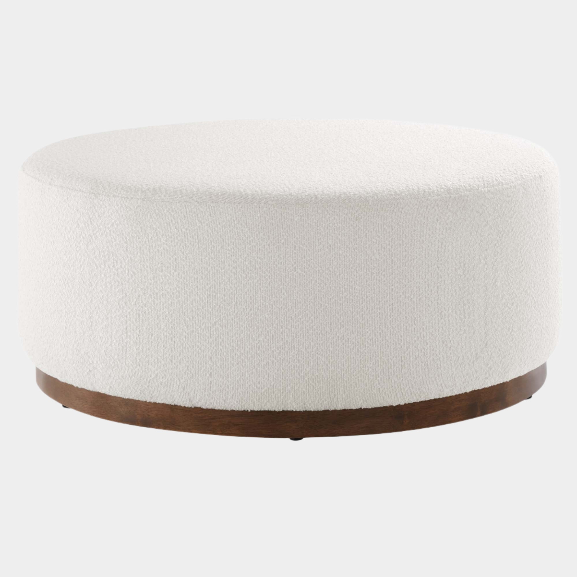 Tilden Large 38" Round Boucle Upholstered Upholstered Ottoman in Cloud Walnut