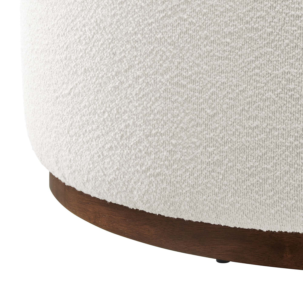 Tilden Large 38" Round Boucle Upholstered Upholstered Ottoman in Cloud Walnut