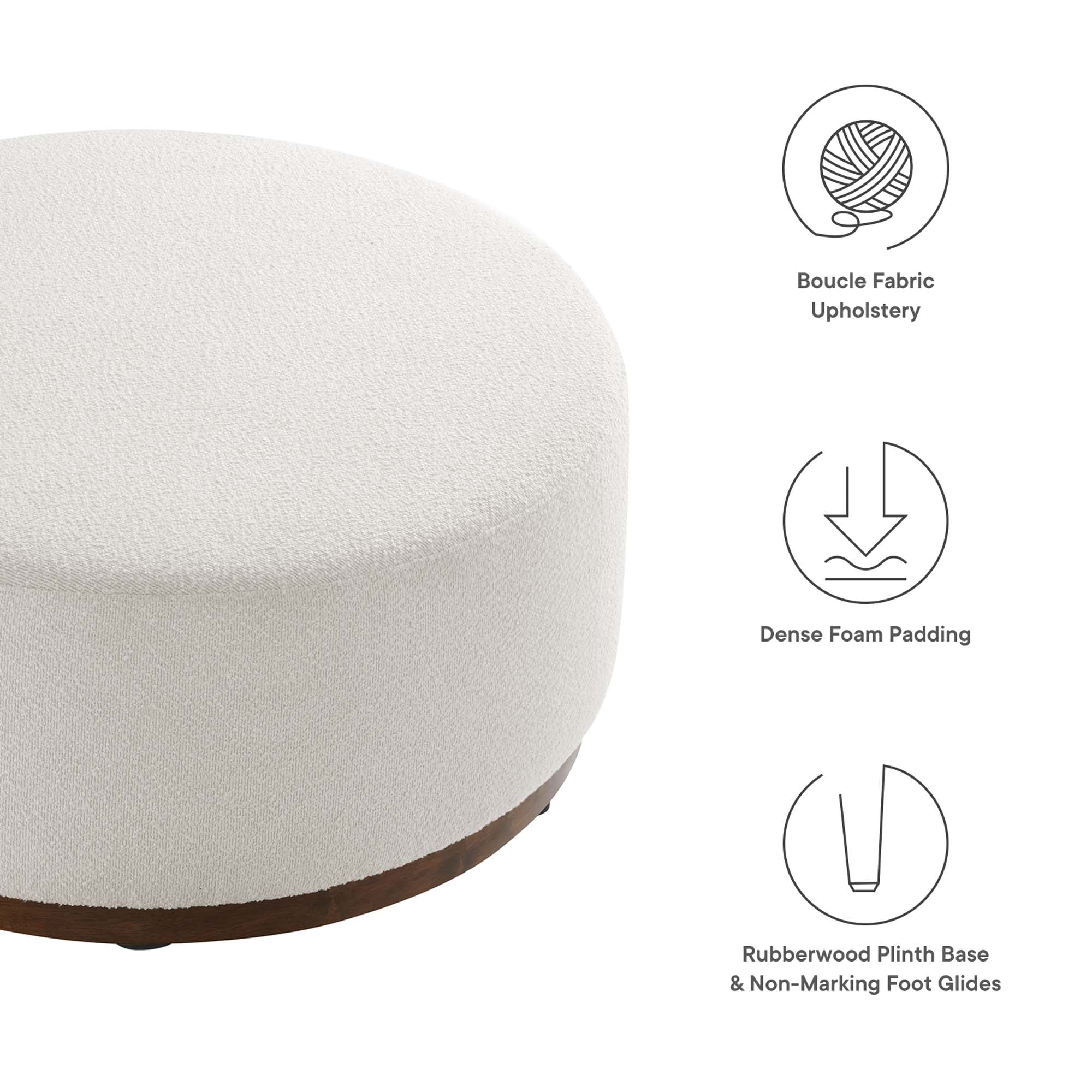 Tilden Large 38" Round Boucle Upholstered Upholstered Ottoman in Cloud Walnut
