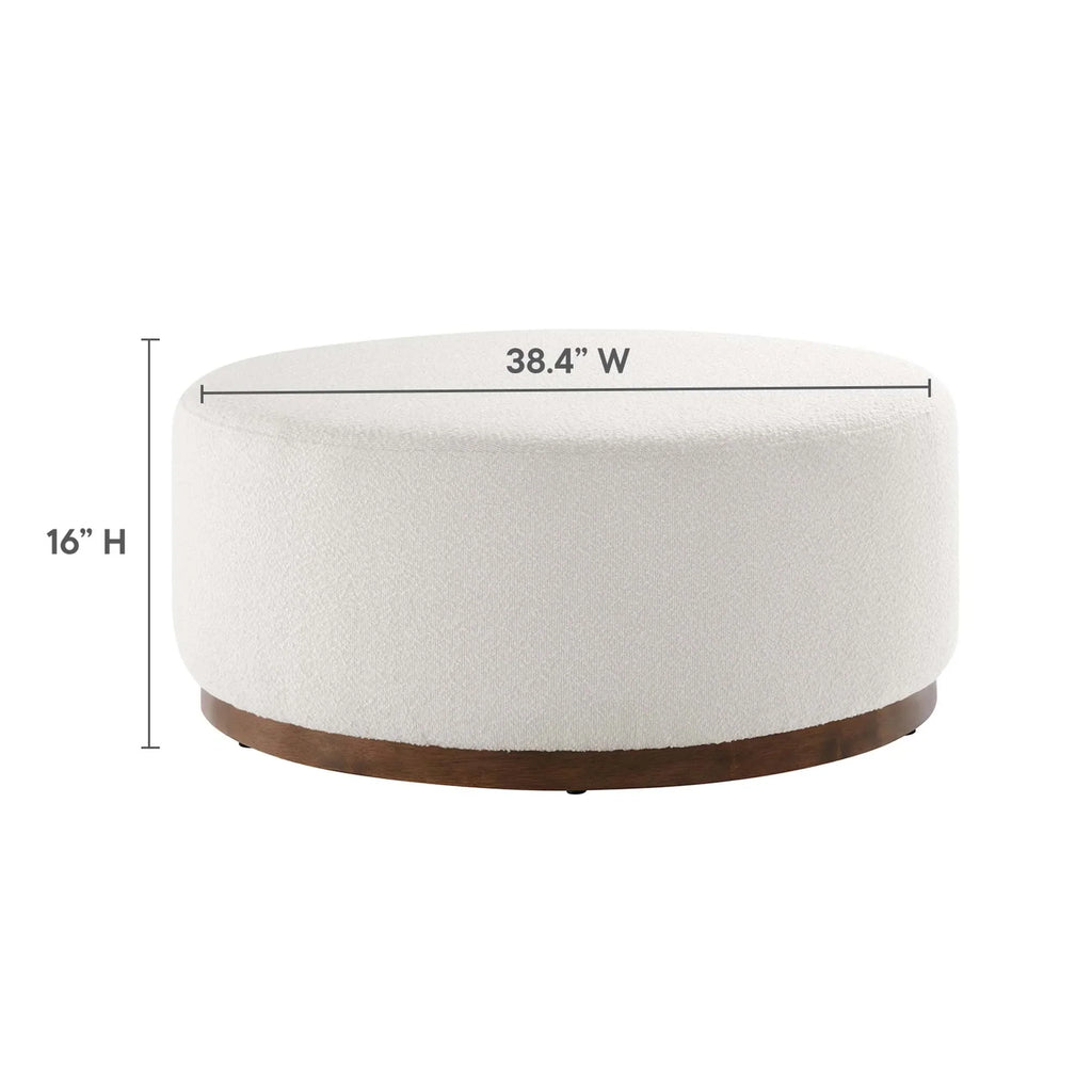 Tilden Large 38" Round Boucle Upholstered Upholstered Ottoman in Cloud Walnut