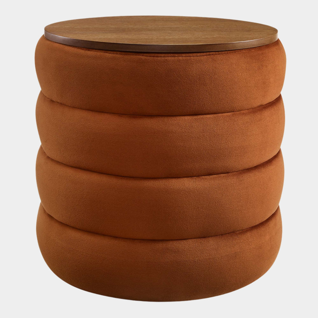 Mezzo Round Performance Velvet Storage Ottoman