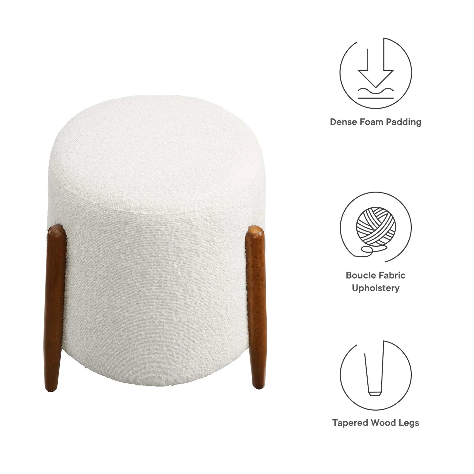 Riven Upholstered Boucle Fabric Ottoman in Cloud