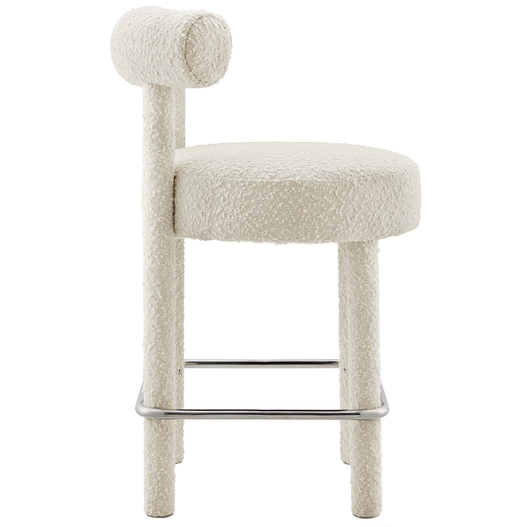 Toulouse Boucle Fabric Counter Stool Set of 2 in Ivory Silver