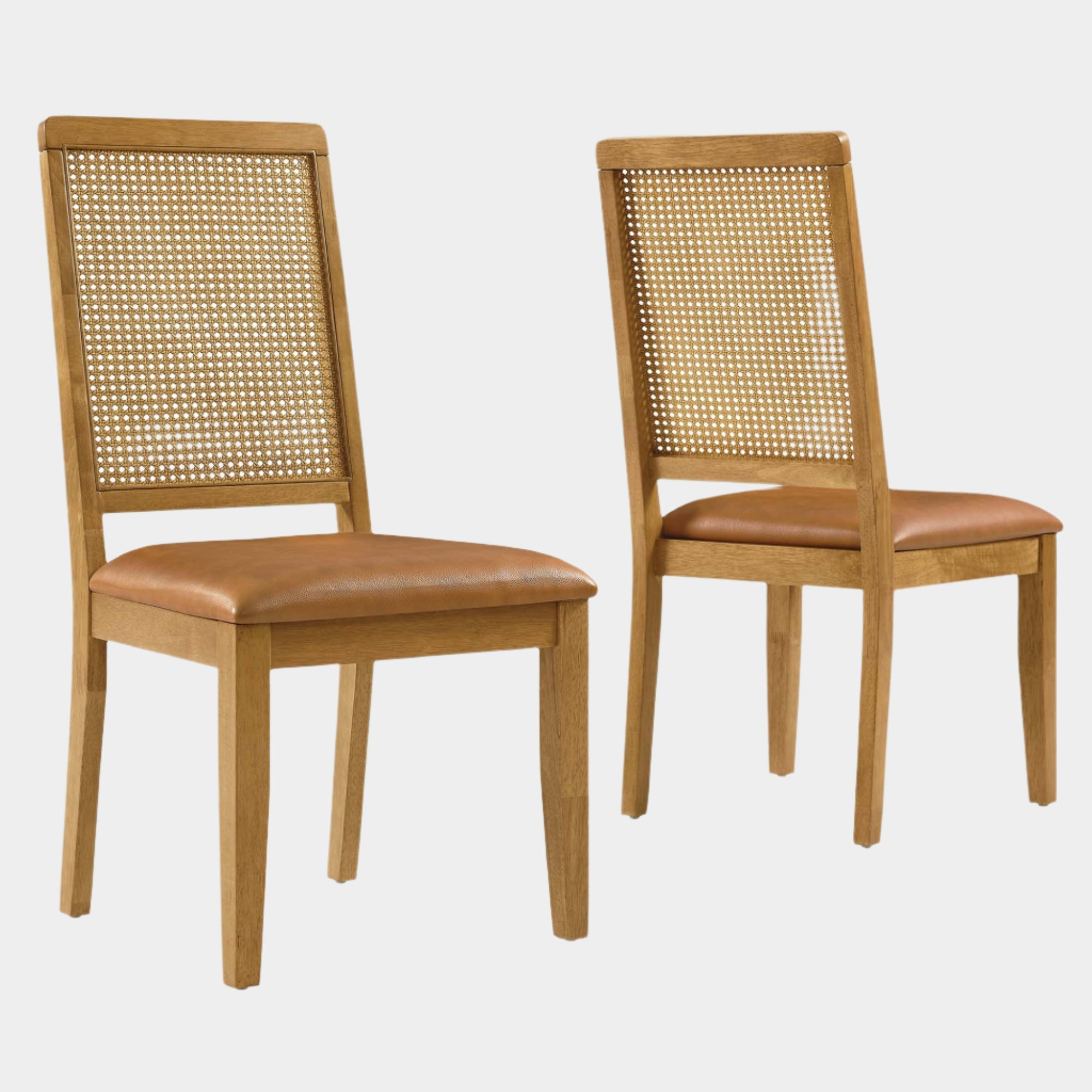 Arlo Vegan Leather Upholstered Faux Rattan and Wood Dining Side Chairs Set of 2