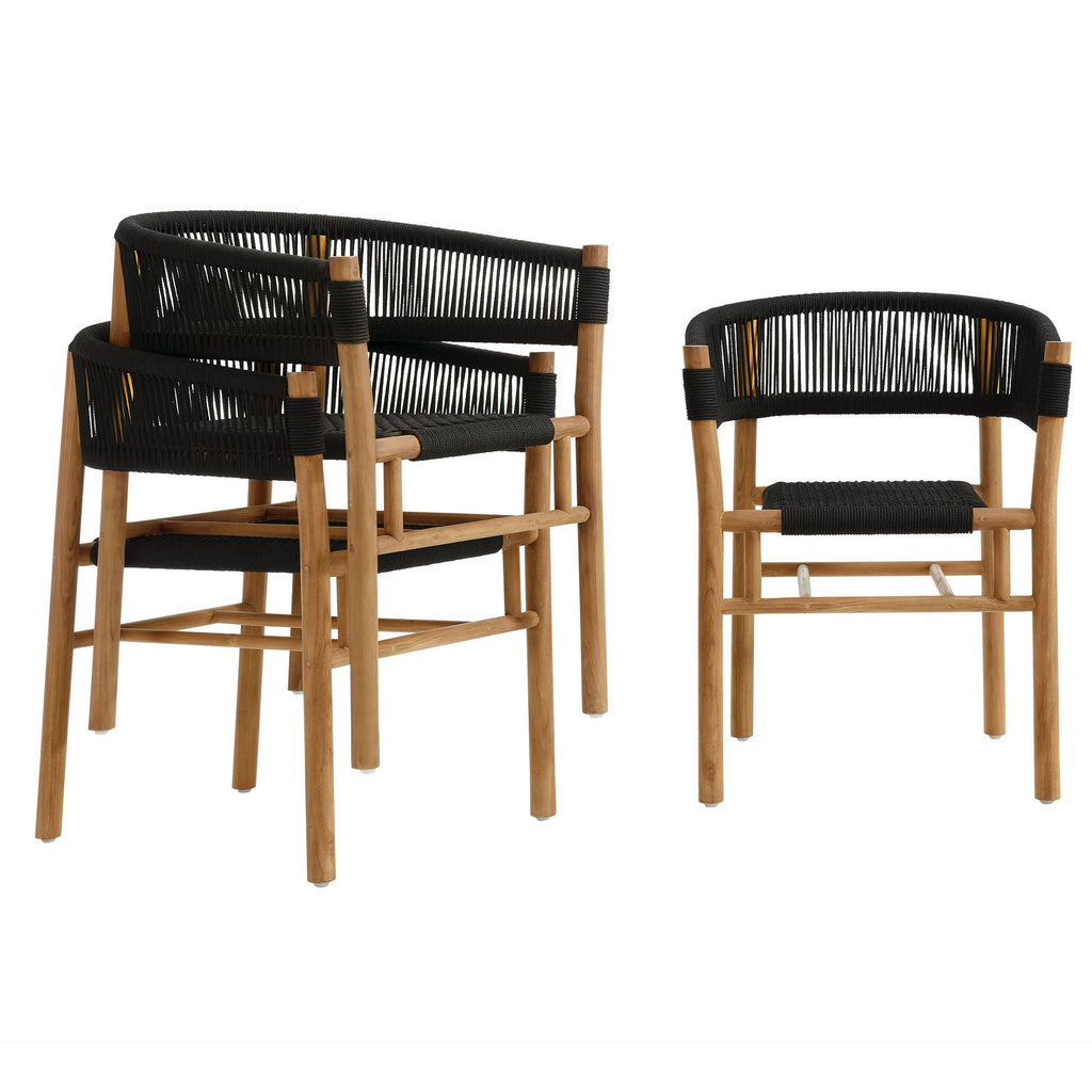 Vienna Outdoor Patio Teak and Rope Curved-Back Dining Armchairs Set of 2
