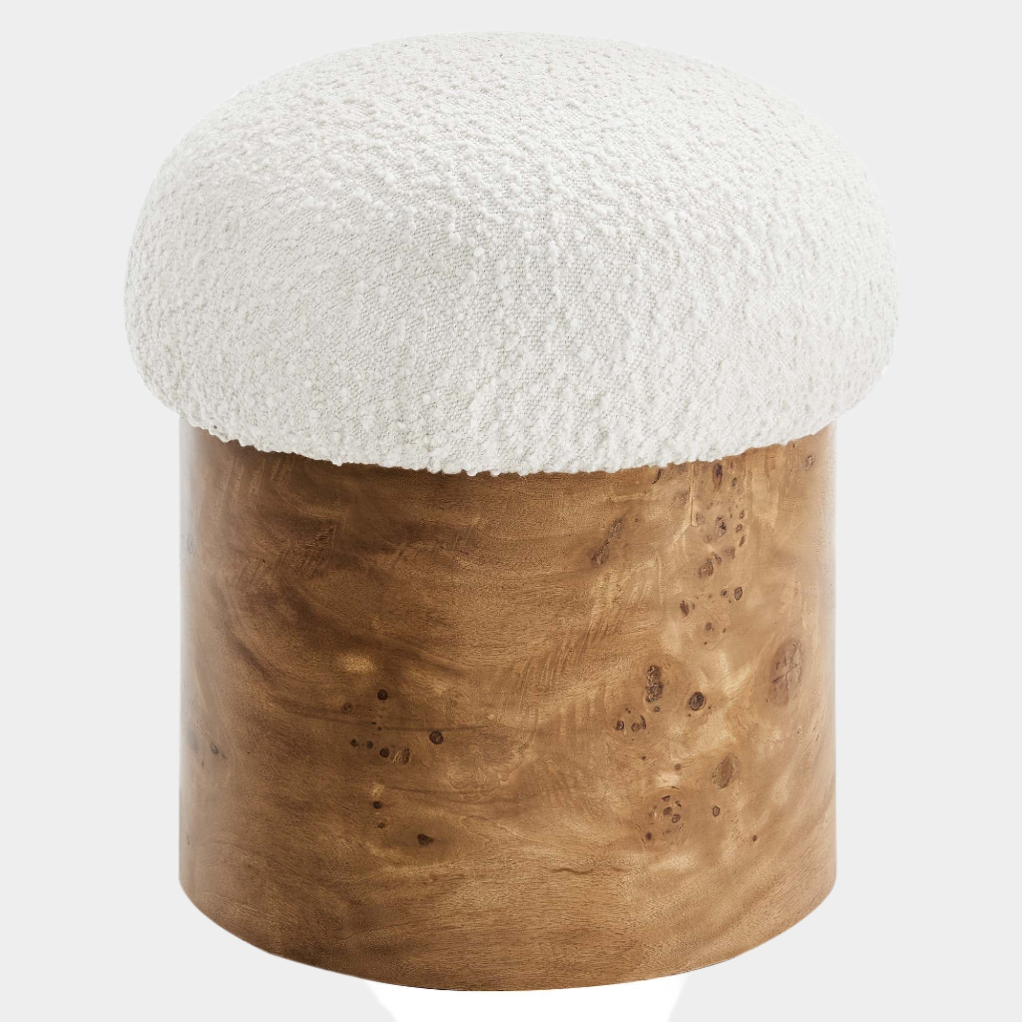 Breeze Boucle Upholstered Ottoman in Ivory Burl